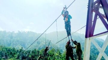 Kodim 0108/Agara Kebut Pemasangan Hanger, Jembatan Gantung Teger Miko Masuki Fase Penentu